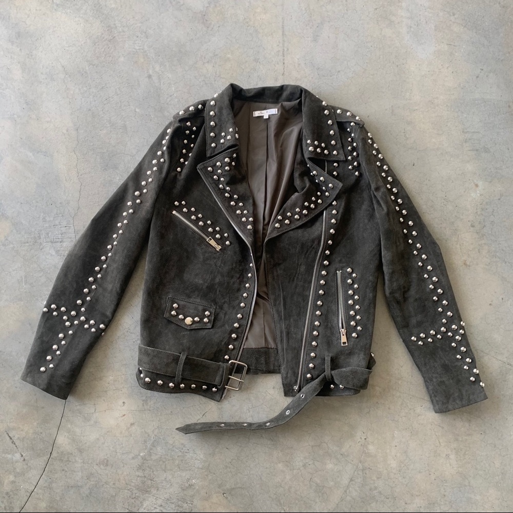 Willow & Clay 🤍 Olive Suede Studded Moto Jacket